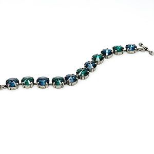 Blue & Emerald Crystal Tennis Bracelet | Silver Statement Rivoli Link Bracelet